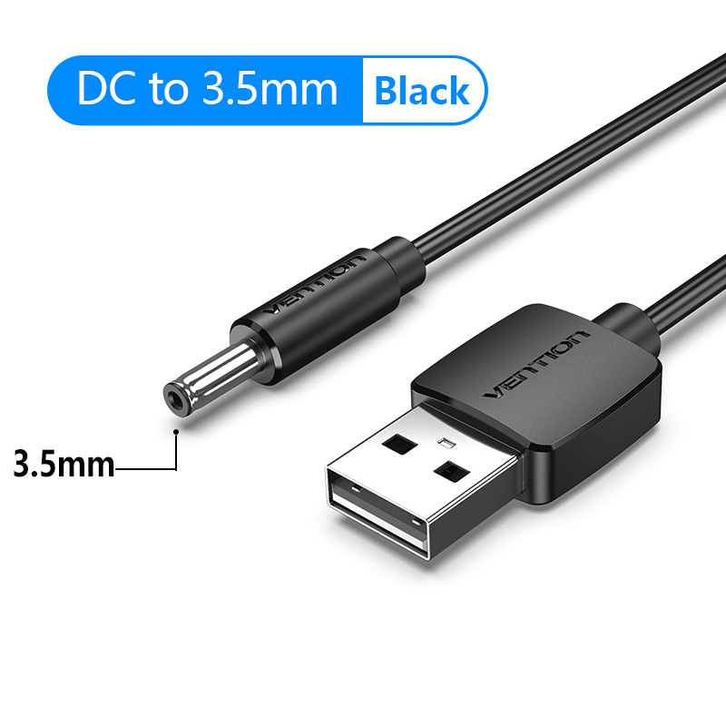 VENTION 速卖通 1M / DC to 3.5mm Black USB to DC 3.5mm Power Cable USB A to 3.5 Jack Connector 5V Power Supply Adapter for Fans USB HUB DC 5.5mm Charging Cable