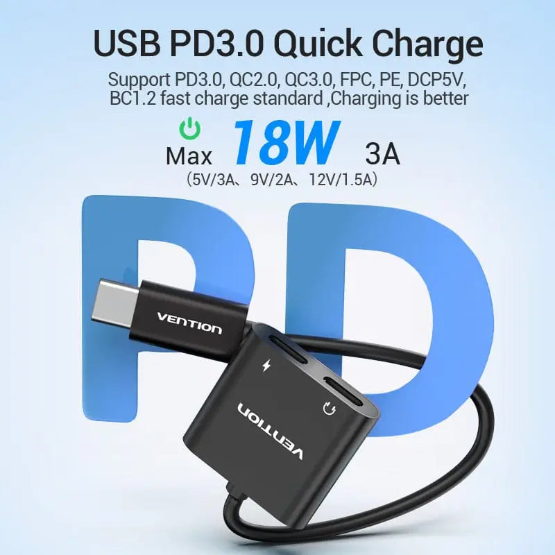 2 in 1 USB C to Dual Digital Type C HeadPhone Adapter - Vention