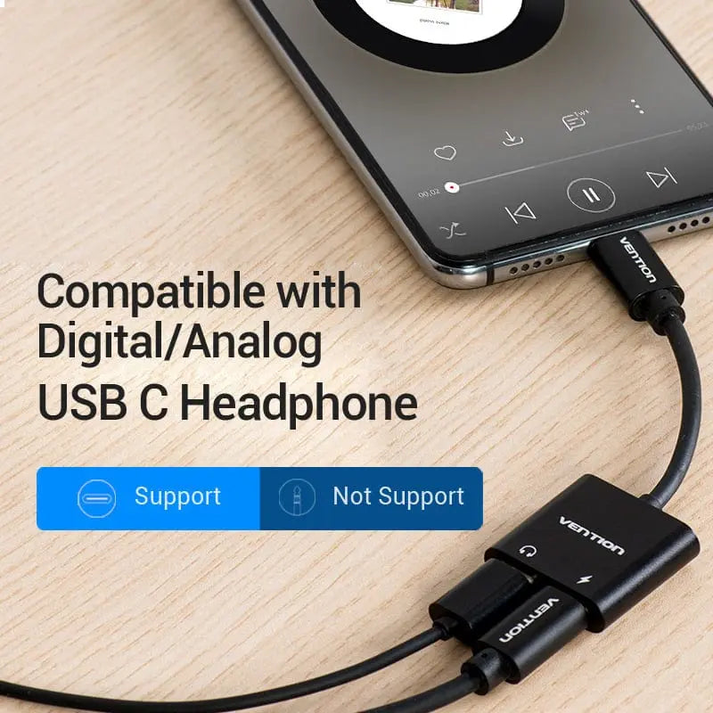 2 in 1 USB C to Dual Digital Type C HeadPhone Adapter - Vention