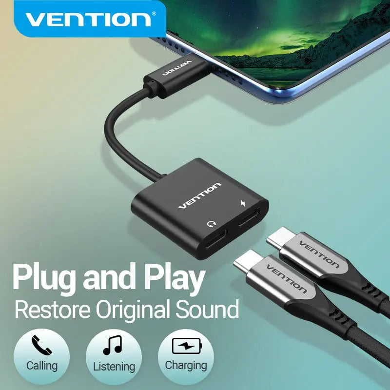 2 in 1 USB C to Dual Digital Type C HeadPhone Adapter - Vention