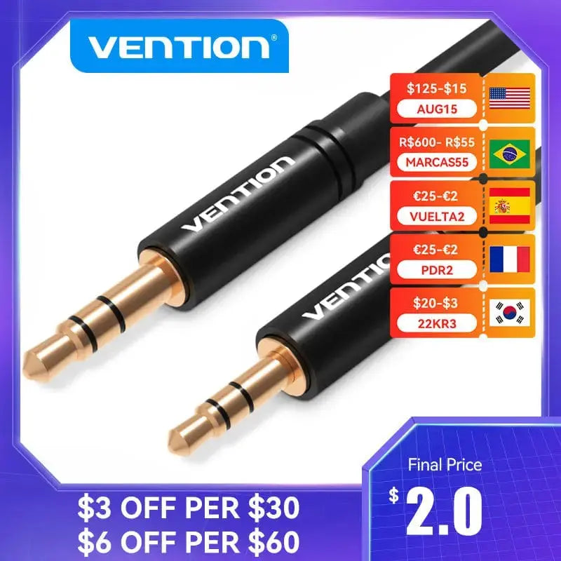 Vention 3.5 to 2.5 Aux Cable Jack 3.5 mm to Jack 2.5 mm Audio Cable Jack 3.5 for Headphone Aux Speaker Connector Cord 2.5 to 3.5 - Vention