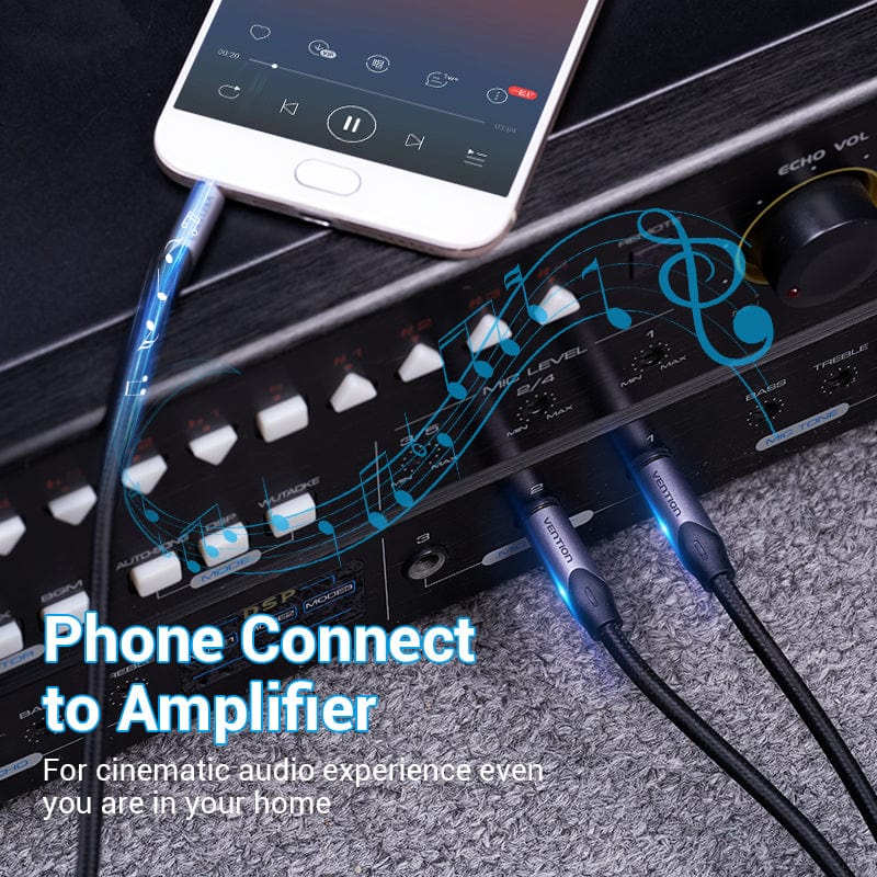 Vention 3.5mm to Double 6.5mm TRS Cable AUX Male Mono 6.5 Jack to Stereo 3.5 Jack Audio Cable for Mixer Amplifier 6.35 Adapter - Vention