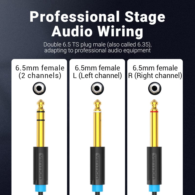 VENTION 速卖通 6.5mm to Double 6.5mm Audio Cable Male to Male Aux Cable for Mixer Speaker Amplifier 6.5 to 6.5 TRS Cable Audio