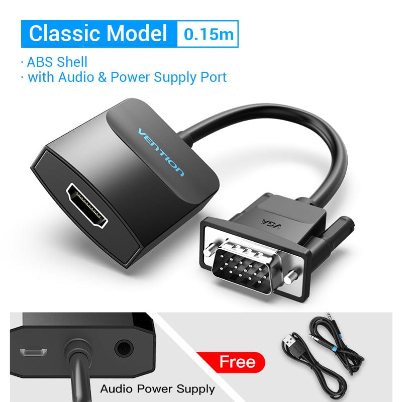VENTION 速卖通 ABS 0.15m VGA to HDMI Adapter 1080P VGA Male to HDMI Female Converter Cable With Audio USB Power for PS4/3 HDTV VGA HDMI Converter