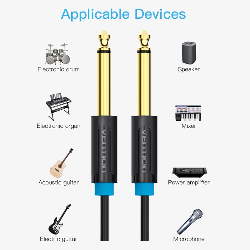 VENTION 速卖通 Aux Guitar Cable Jack 6.5 mm to 6.5 mm Audio Cable for Guitar Mixer Speaker Stereo Jack 6.35mm Aux Cable 1m 3m 5m 10m
