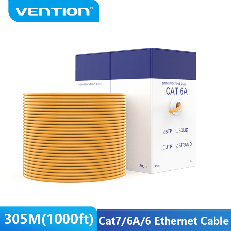 VENTION 速卖通 Cat.6A SFTP Yellow 305M Ethernet Cable 10Gbps Cat7 STP LSZH Shielded Riser Network Cord for Home Router Switch 1000ft Reel RJ45 Pacth Cable