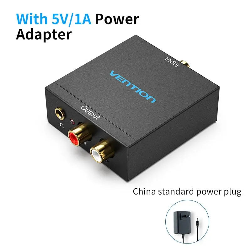 Vention Optical Fiber/Coaxial Digital Audio to TRS 3.5mm/2RCA Audio Converter Black Aluminum Alloy Type EU Standard - Vention