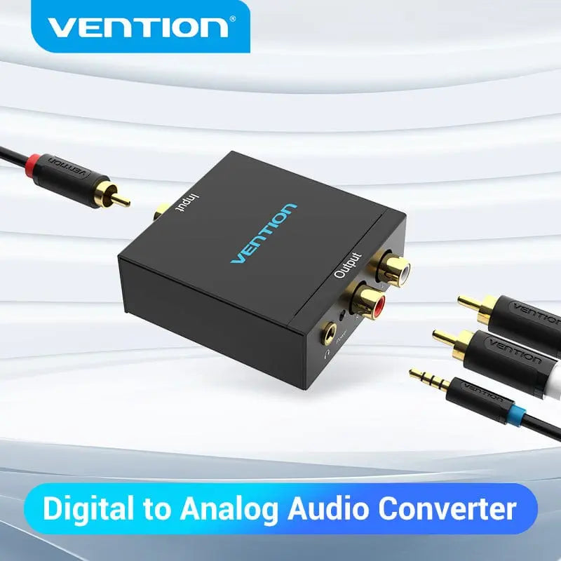 Vention Optical Fiber/Coaxial Digital Audio to TRS 3.5mm/2RCA Audio Converter Black Aluminum Alloy Type EU Standard - Vention