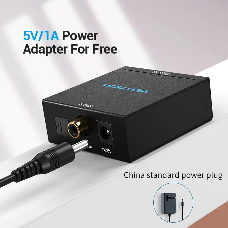 Vention Optical Fiber/Coaxial Digital Audio to TRS 3.5mm/2RCA Audio Converter Black Aluminum Alloy Type EU Standard - Vention