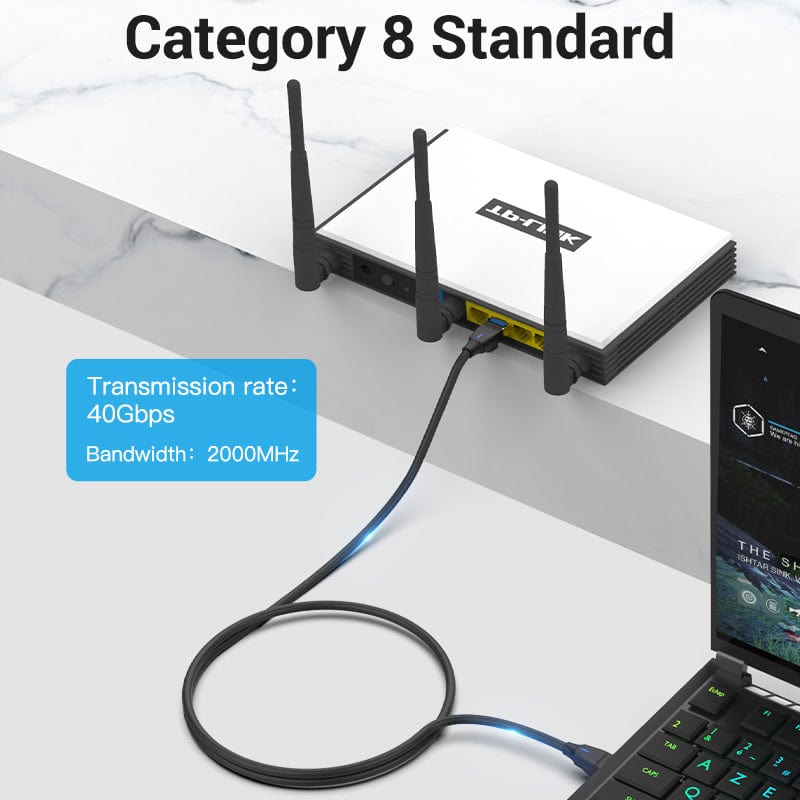 VENTION 速卖通 Ethernet Cable Cat8 40Gbps Mini Slim RJ 45 Network Cable for Laptops PS 4 Router 2000MHz Internet Lan Cord RJ45 Cable