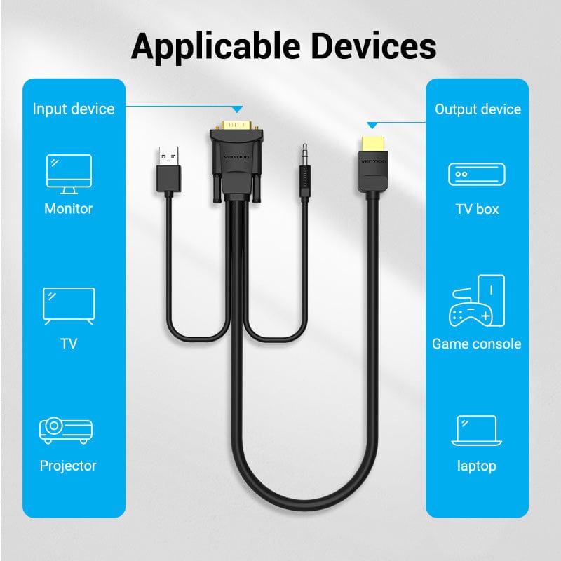 VENTION 速卖通 HDMI to VGA Cable HDMI Male to VGA Male Cable Audio Video Converter 1080P for PC TV Box Projector VGA to HDMI Cord