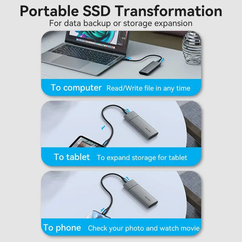 Vention M.2 NVMe SSD Enclosure (USB 3.1 Gen 2-C) Gray Aluminum Alloy Type - Vention