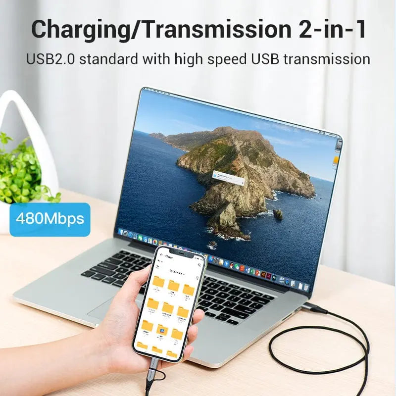 Vention USB 2.0 A Male to 2-in-1 Micro-B&Lightning Male Cable Aluminum Alloy Type - Vention