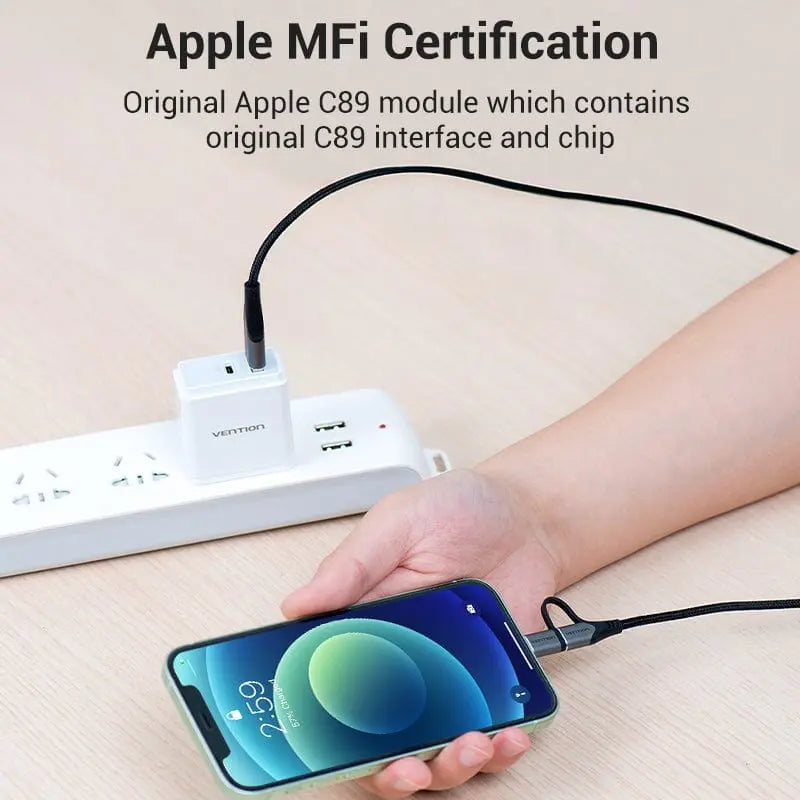 Vention USB 2.0 A Male to 2-in-1 Micro-B&Lightning Male Cable Aluminum Alloy Type - Vention