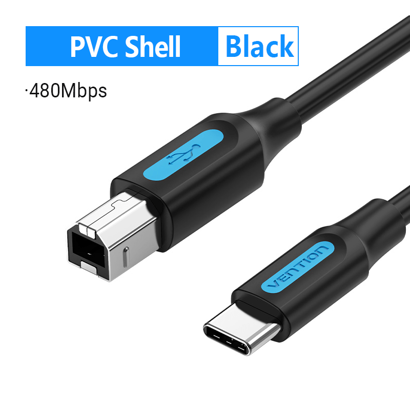 VENTION 速卖通 PVC Shell Black / 0.5m USB C to USB Printer Cable for MacBook Pro Scanner Fax machine HP Canon Dell Samsung Printer Type C 2.0 Printing Cord