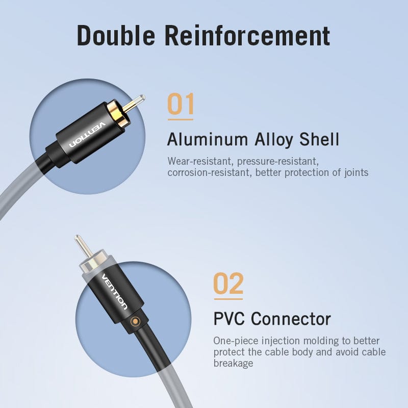 VENTION 速卖通 RCA to RCA Audio Cable Male to Male Coaxial Cable for TV Box Amplifier Stereo HiFi 5.1 SPDIF Video Aux Cable 1m 2m