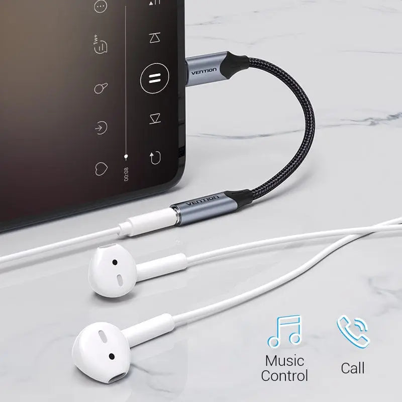 Vention Cotton Braided USB-C Male to 3.5MM Earphone Jack Adapter Aluminum Alloy Type - Vention