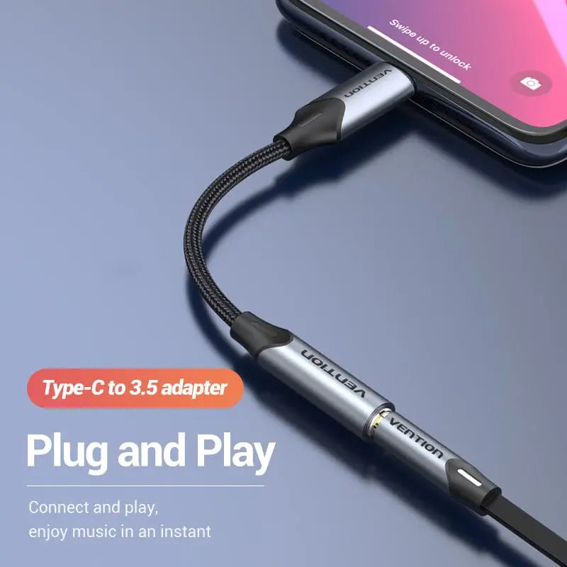 Vention Cotton Braided USB-C Male to 3.5MM Earphone Jack Adapter Aluminum Alloy Type - Vention