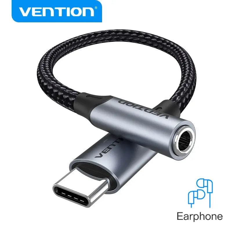 Vention Cotton Braided USB-C Male to 3.5MM Earphone Jack Adapter Aluminum Alloy Type - Vention