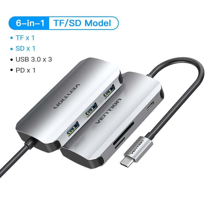 USB C Hub Type-C 3.1 to 4K HDMI-Compatible RJ45 USB SD/TF Card
