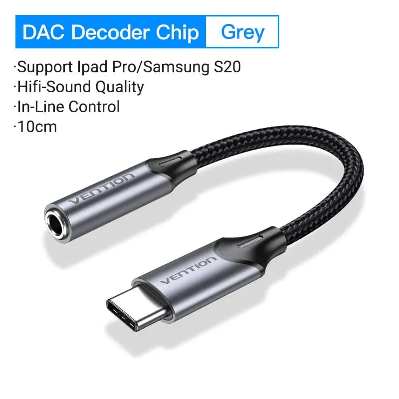 Vention USB-C Male to 3.5MM Earphone Jack With DAC Adapter Aluminum Alloy Type - Vention