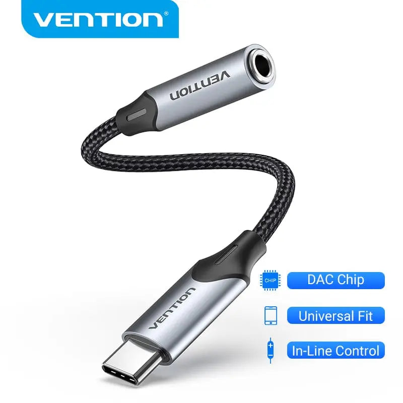 Vention USB-C Male to 3.5MM Earphone Jack With DAC Adapter Aluminum Alloy Type - Vention