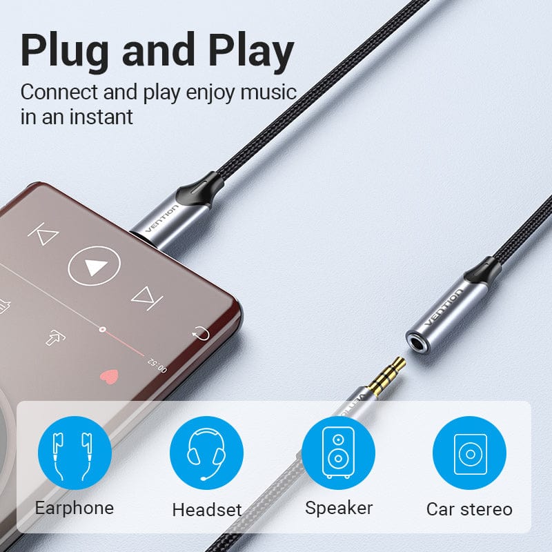Vention USB-C Male to 3.5MM Earphone Jack With DAC Adapter Aluminum Alloy Type - Vention