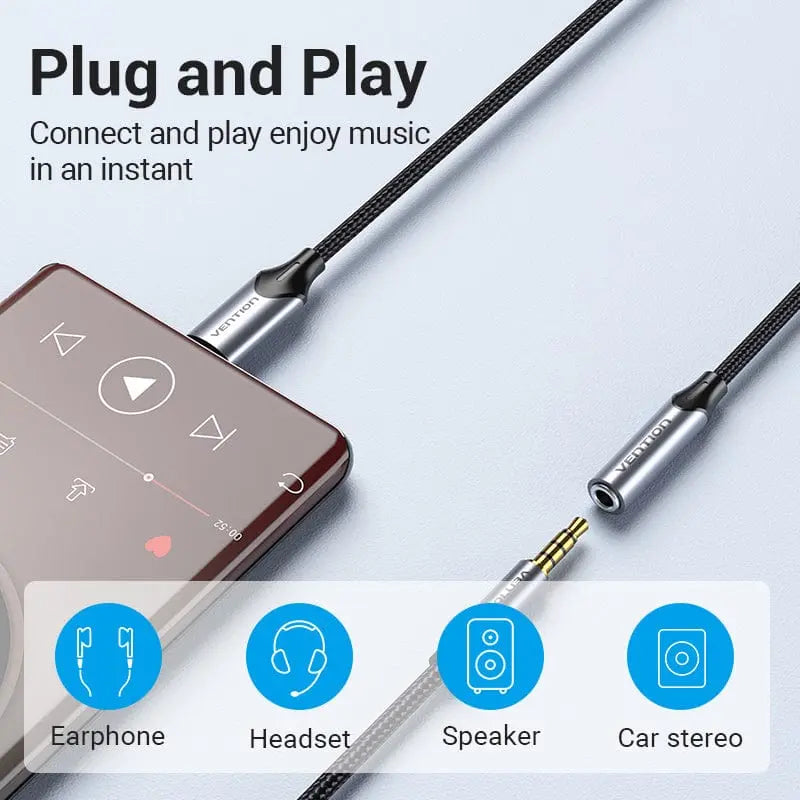 Vention USB-C Male to 3.5MM Earphone Jack With DAC Adapter Aluminum Alloy Type - Vention
