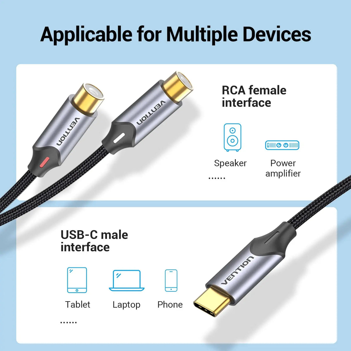 Vention USB-C Male to 2RCA Female Audio Cable - Vention