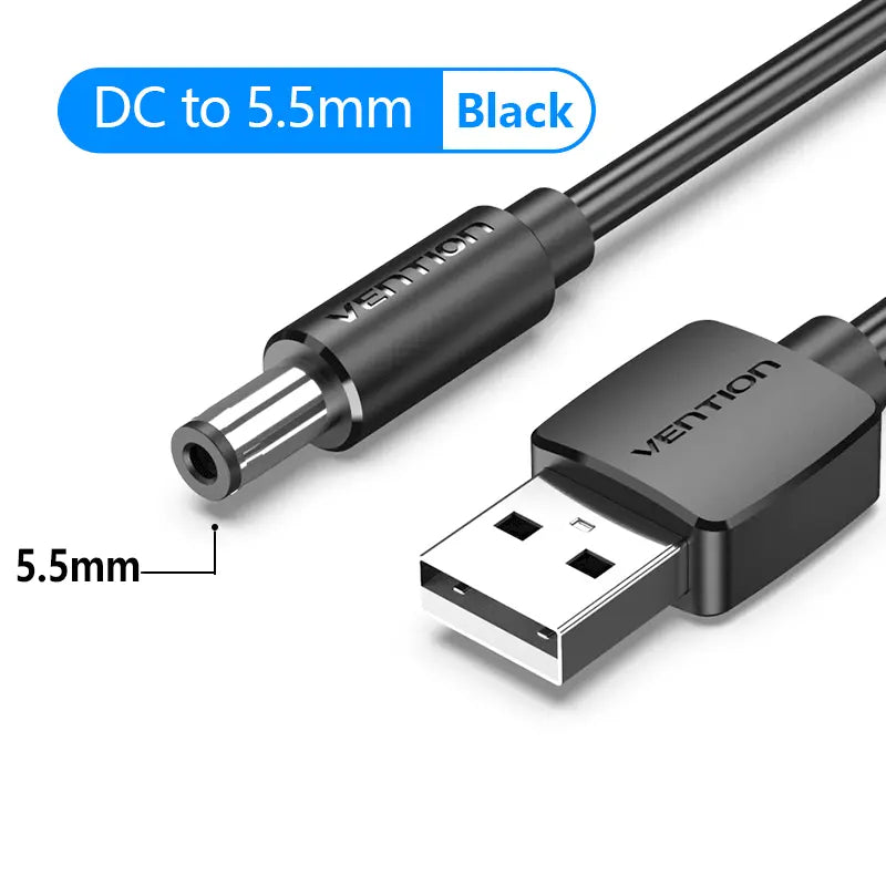 USB to DC 3.5mm Power Cable USB A to 3.5 Jack Connector 5V Power Supply Adapter for Fans USB HUB DC 5.5mm Charging Cable - Vention