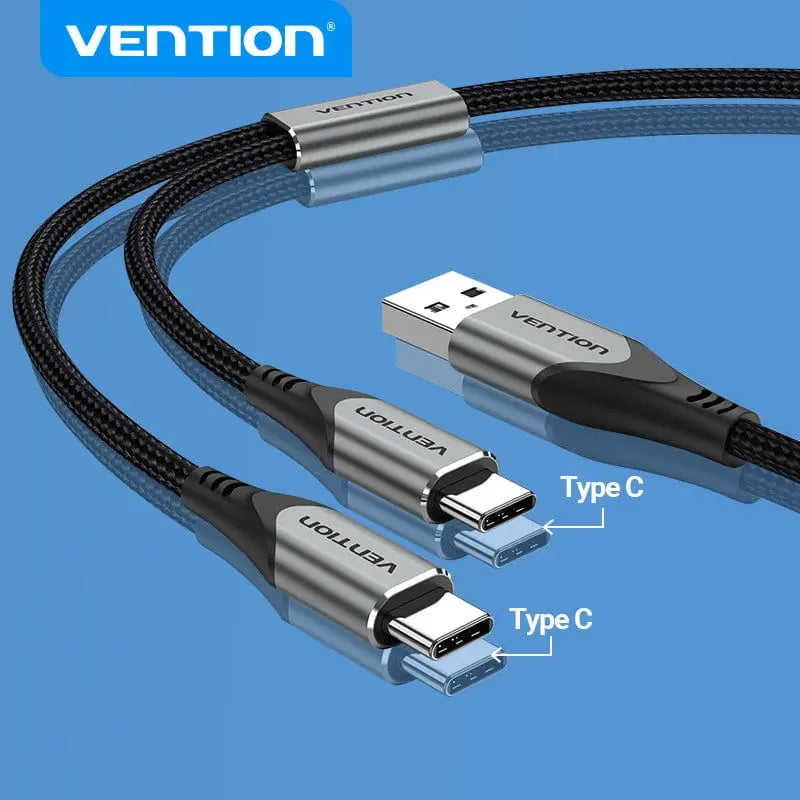 Vention USB 2.0 A Male to Dual USB-C Male Y-Splitter Cable Aluminum Alloy Type - Vention