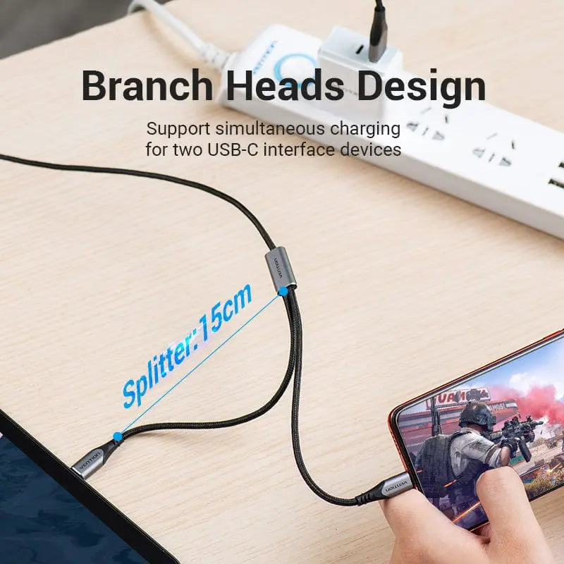 Vention USB 2.0 A Male to Dual USB-C Male Y-Splitter Cable Aluminum Alloy Type - Vention
