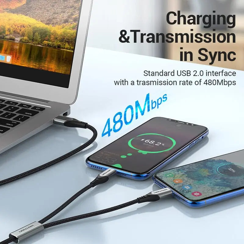 Vention USB 2.0 A Male to Dual USB-C Male Y-Splitter Cable Aluminum Alloy Type - Vention