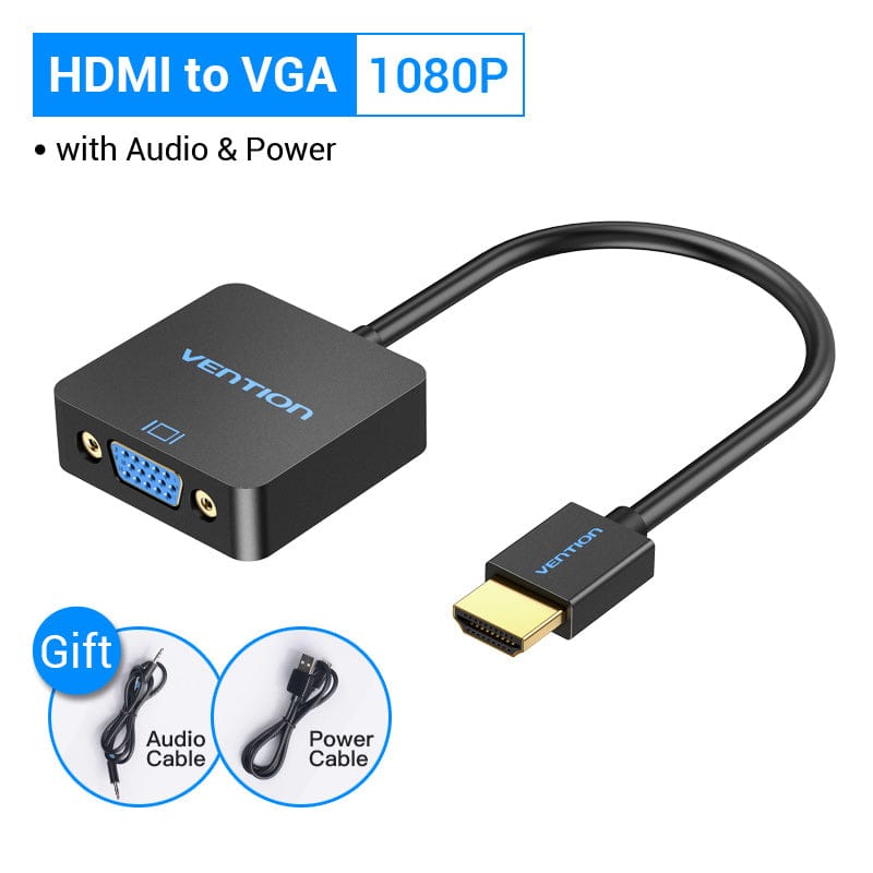 HDMI a VGA con adaptador de audio, adaptador VGA a HDMI chapado en oro,  convertidor de video 1080P macho a hembra con puerto de audio de 0.138 in  para