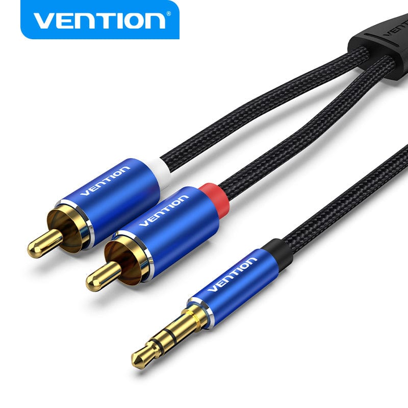 VENTION 0.5m / Blue Cotton Braided 3.5mm Male to 2RCA Male Audio Cable Blue Aluminum Alloy Type