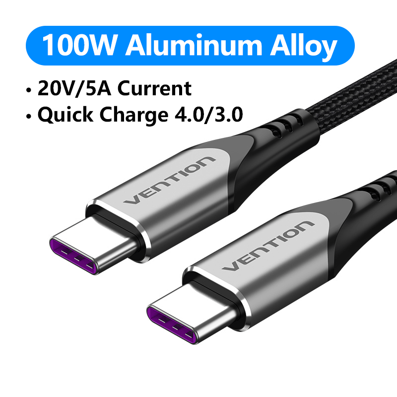 VENTION 100W Aluminum Gery / 0.5m USB Type C to USB C Cable USB C PD 100W 60W Fast Charger for Samsung S20 Macbook iPad Quick Charge 4.0 USB C Charge Cord