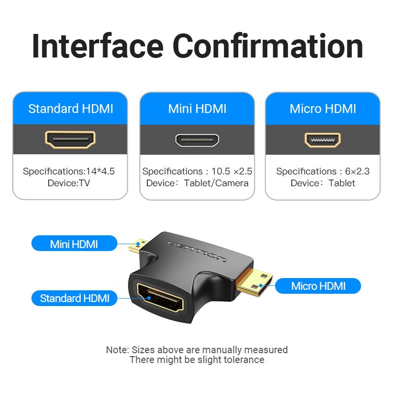 VENTION 2 in 1 Mini HDMI and Micro HDMI Male to HDMI Female Adapter Black