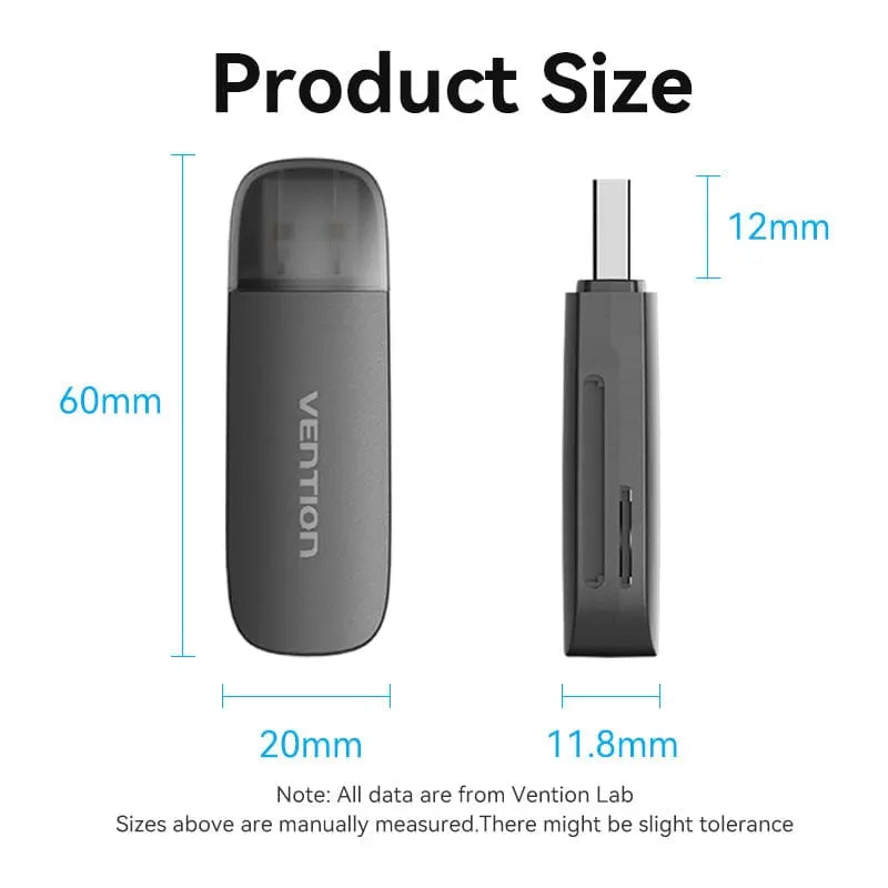 Vention 2-in-1 USB 2.0 A Card Reader(SD+TF) Black Single Drive Lette - Vention