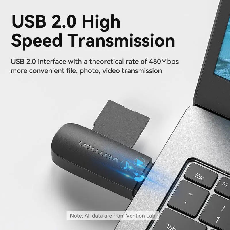 Vention 2-in-1 USB 2.0 A Card Reader(SD+TF) Black Single Drive Lette - Vention