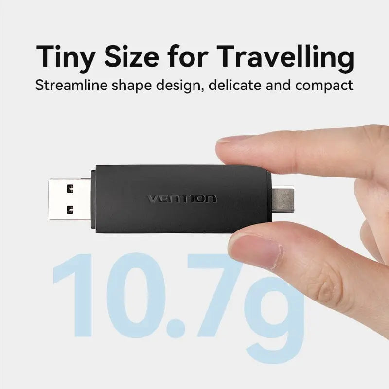 Vention 2-in-1 USB 3.0 A+C Card Reader(SD+TF) Black Dual Drive Letter - Vention