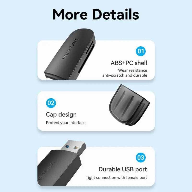 Vention 2-in-1 USB 3.0 A Card Reader(SD+TF) Black Dual Drive Letter - Vention