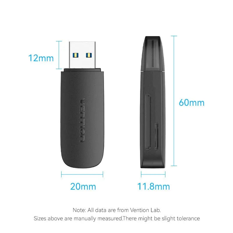 Vention 2-in-1 USB 3.0 A Card Reader(SD+TF) Black Dual Drive Letter - Vention