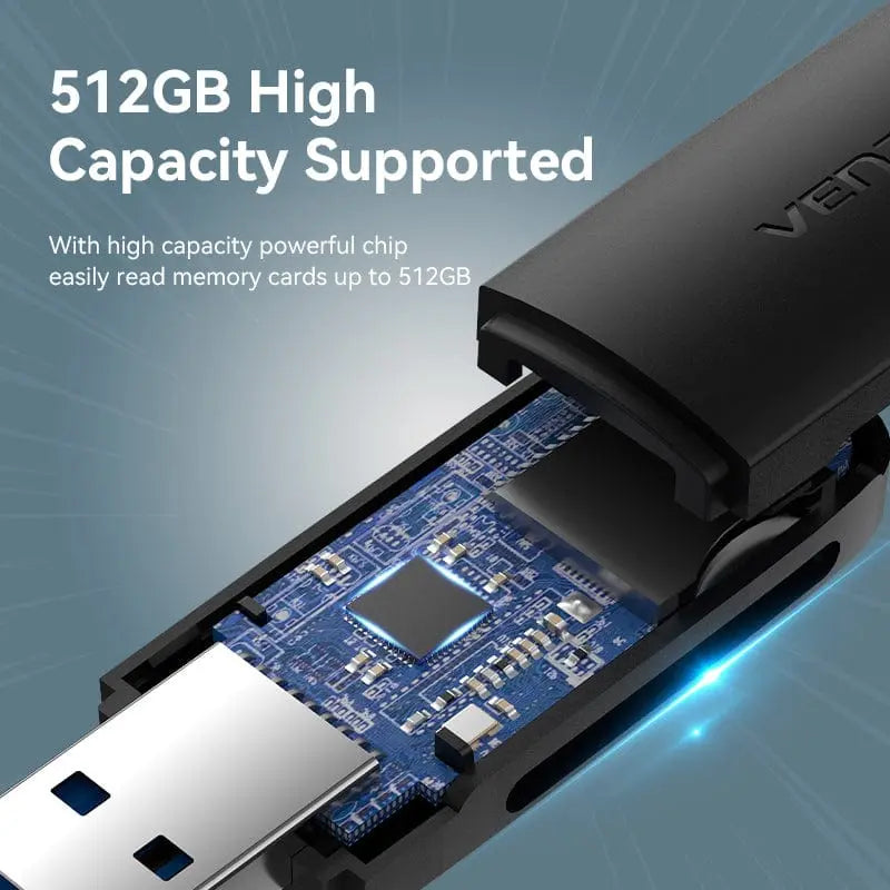Vention 2-in-1 USB 3.0 A Card Reader(SD+TF) Black Dual Drive Letter - Vention