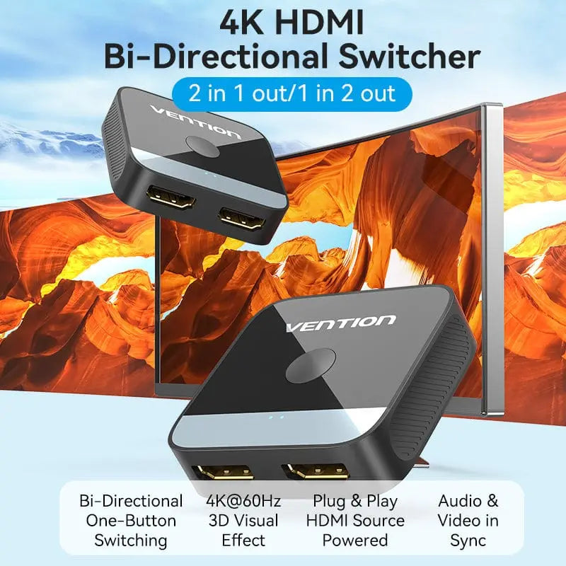 Vention 2-Port HDMI™ Bi-Direction 4K Switcher Black ABS Type - Vention