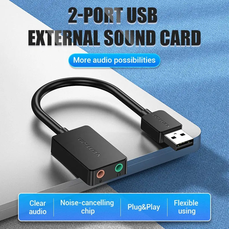 Vention 2-port USB External Sound Card 0.15M Black - Vention