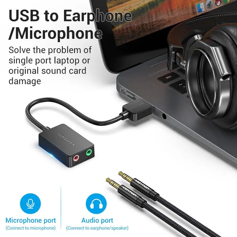 Vention 2-port USB External Sound Card 0.15M Black - Vention