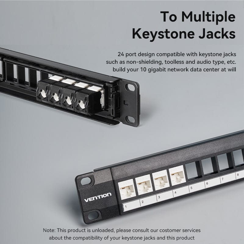 VENTION 24 Ports Unloaded Keystone Patch Panel Black