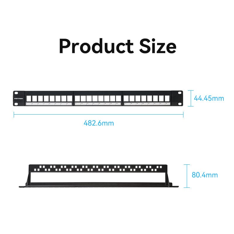 VENTION 24 Ports Unloaded Keystone Patch Panel Black