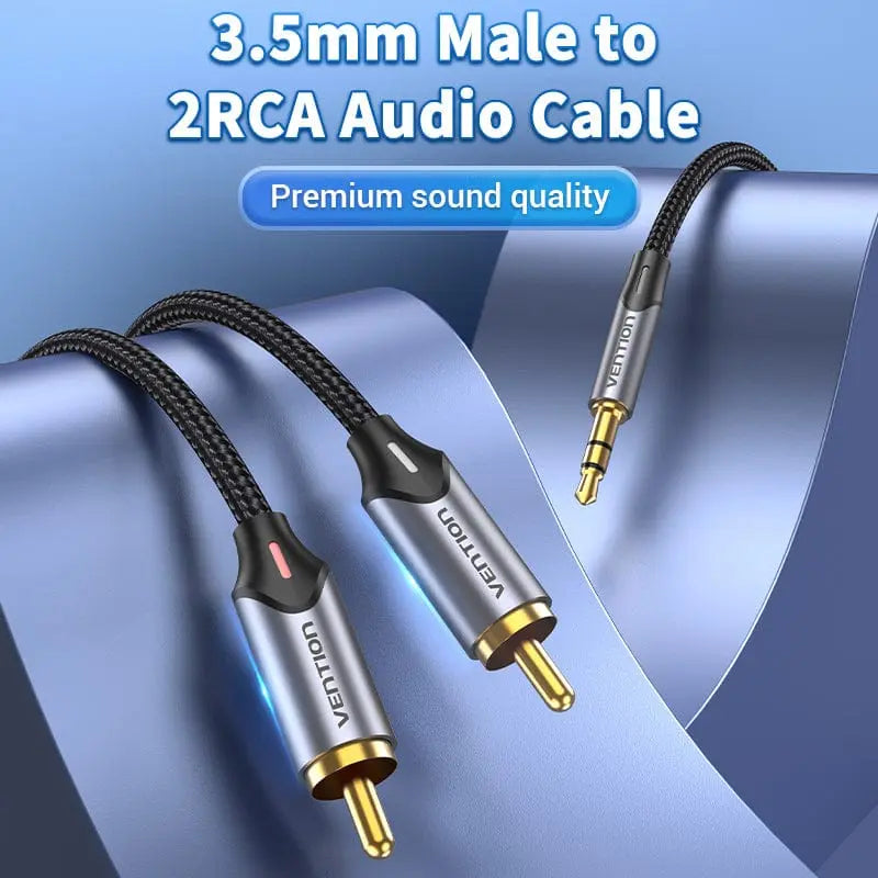 Vention 3.5MM Male to 2-Male RCA Adapter Cable Aluminum Alloy Type - Vention