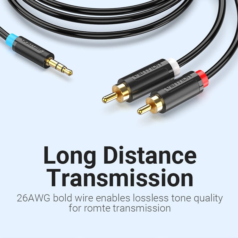 VENTION 3.5MM Male to 2-Male RCA Adapter Cable Black